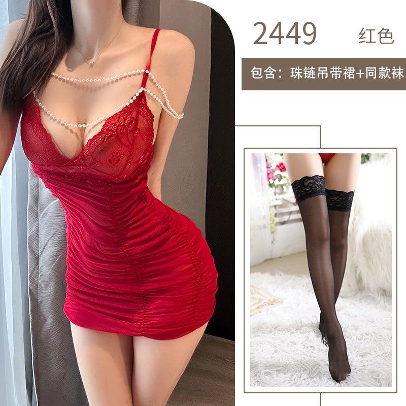 Sexy Sexy Underwear Red Pure Desire Secretary Hip Wrap Lace Deep V Suspender Sexy Breast