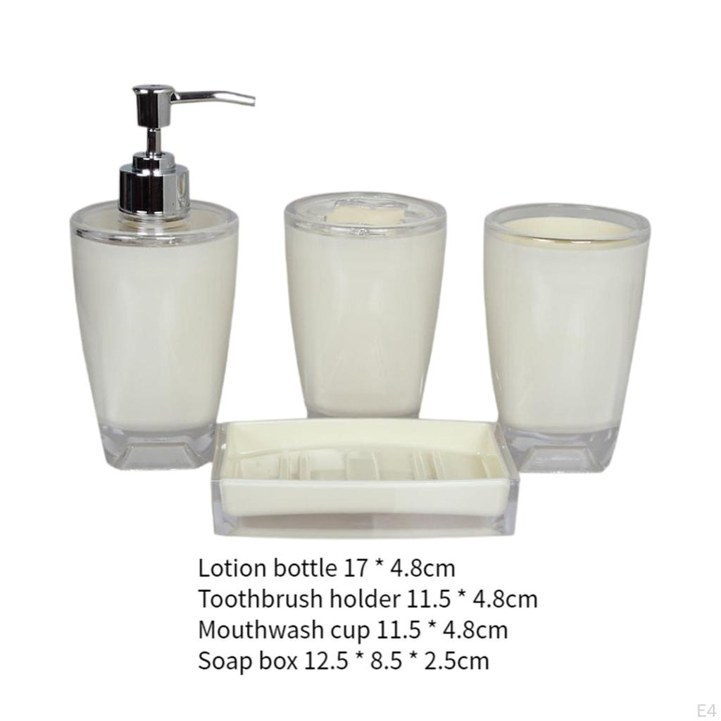 4 Piece Soap Dispenser, Toothbrush Holder, Apartment Essentials, Premium Modern Bathroom Accessory