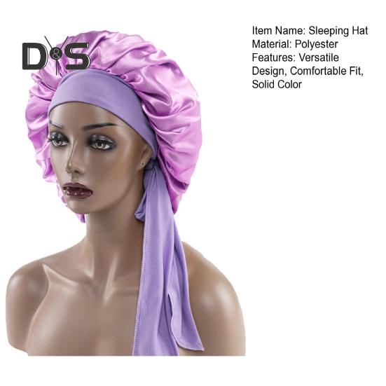 Sleeping Hat Solid Color Stretchy Ribbon Decoration Satin Fabric Round Hat Fine Texture Daily Wear Sleep Bathroom Headwear