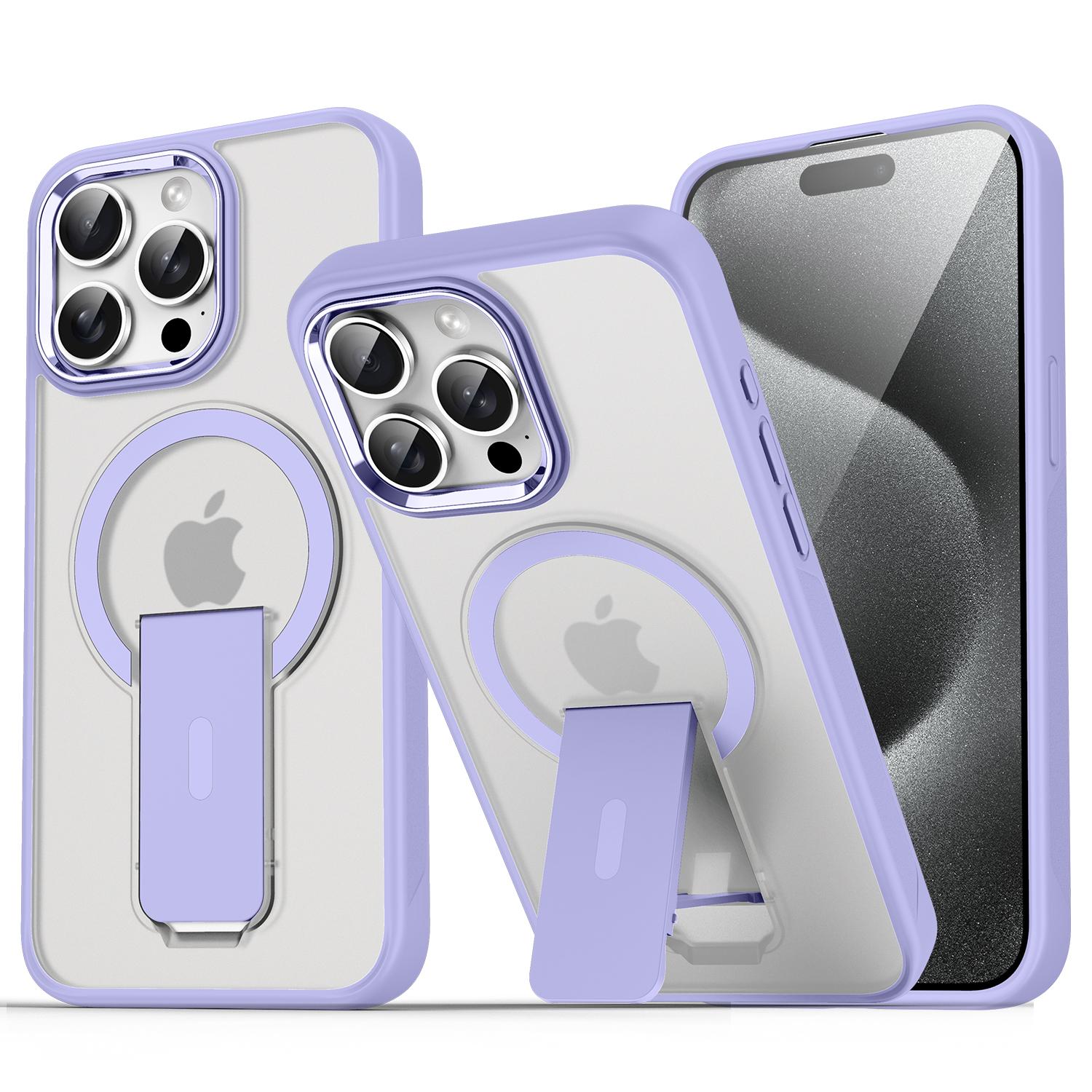 

For iPhone 14 Pro Case Compatible with MagSafe PC+TPU Phone Cover with Kickstand Light Purple