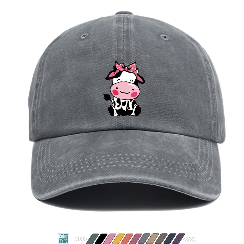 Pc Pink Cow Print Baseball Cap Printed Hat Distressed Vintage HipHop Style Hat Adjustable Size Comfortable Lightweight a