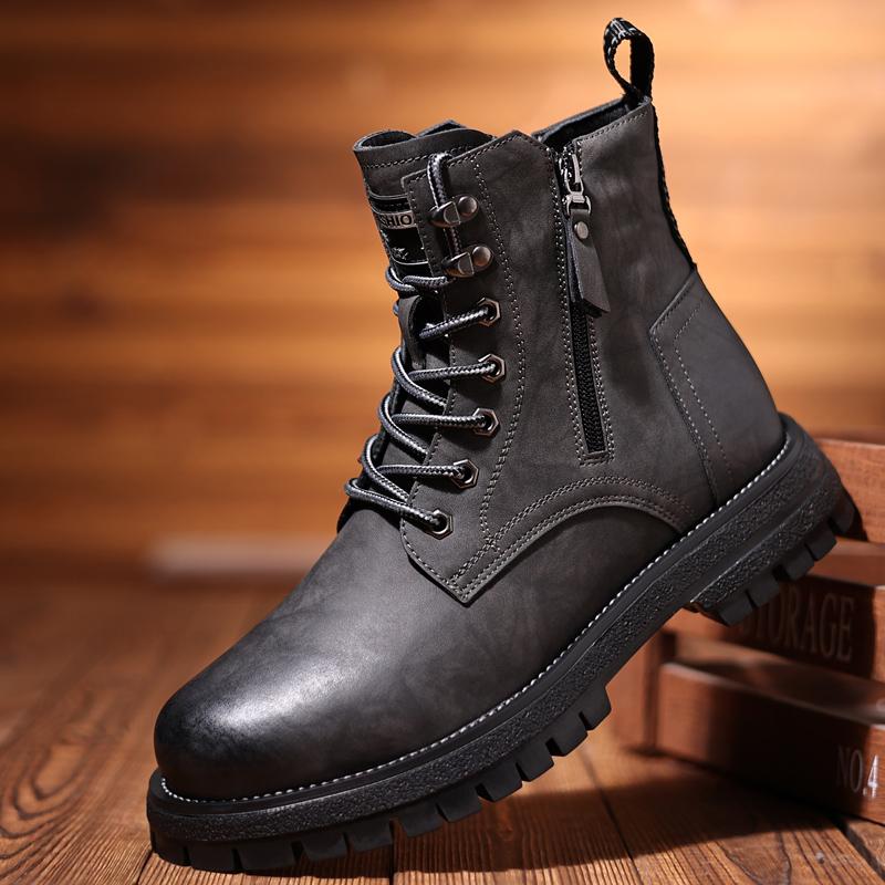 Winter Plush Snow Mens Ankle Boots All Seasons Motorcycle Boots High Top Casual Leather Shoes Handmade Male Botas Warm Trainers