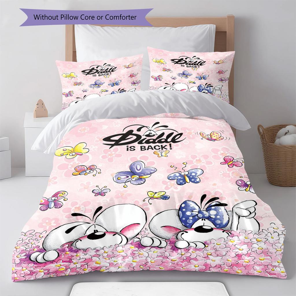Diddl Pattern Bedding,Quilt Set Quilt Cover Pillowcase Home Birthday Gift (1 * Duvet Cover + 2 * Pillowcase, Without Core)