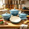 Juego de Utensilios de Cocina Esmaltados: Ollas para Sopa, Cazuelas y Cocina Universal para el Hogar - 4 Piezas