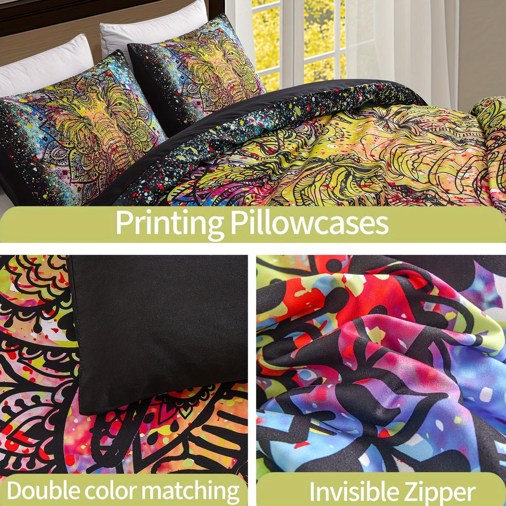 Duvet Cover Elephant Print Bedding Set Soft And Comfortable Quilt Cover For Bedroom Guest Room 1*Quilt Cover + 2*Pillowcase