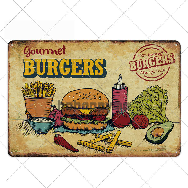 Segno di Latta Metallico Vintage per Cucina Poster Retrò Piatto per Cibo Pub Bar Cucina Sala da Pranzo Decorazione Murale Decorazione per la Casa 20*30cm