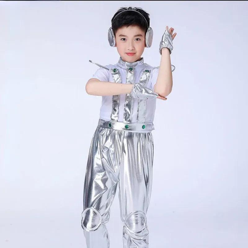 Costume Bambini Robot Spazio Stile Futuro Ragazzi Ragazze Abito da Esibizione Alieno Halloween Spettacolo Teatrale Festa Cosplay Vestiti per Travestirsi