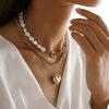ins wind sweet cool asymmetrical love pendant necklace, multi-layer cross chain necklace jewelry women