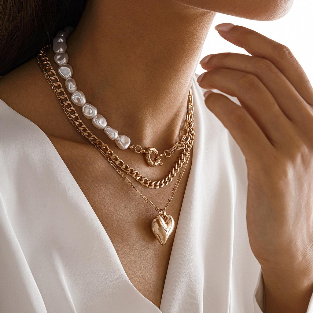 ins wind sweet cool asymmetrical love pendant necklace, multi-layer cross chain necklace jewelry women