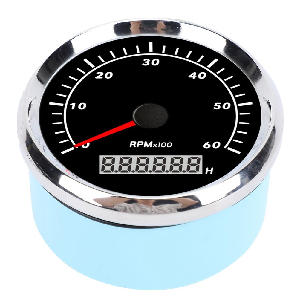 Tachometer Gauge Pointer and LCD Digital Display 85mm Step Motor RPM Meter with Backlit Black Dial Silver Bezel for Car