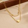 Gold Plated Layered Heart Pendant Beaded Chain Necklace