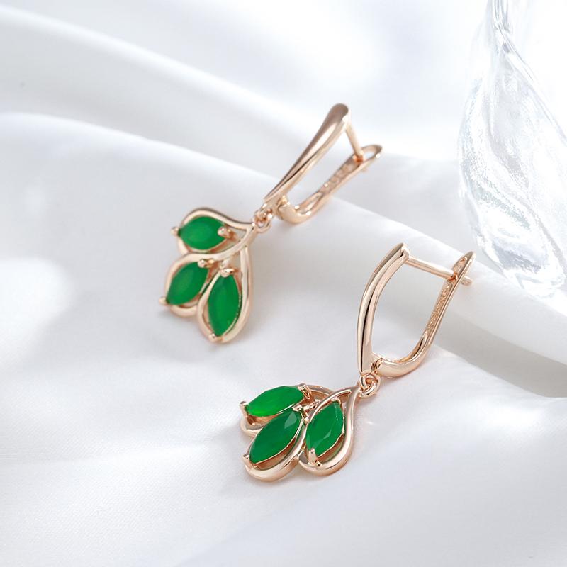 Kienl New  Rose Gold Color Long Drop Earrings Green Natural Zircon Flower Vintage Earring Women High Quality Daily Jewelry