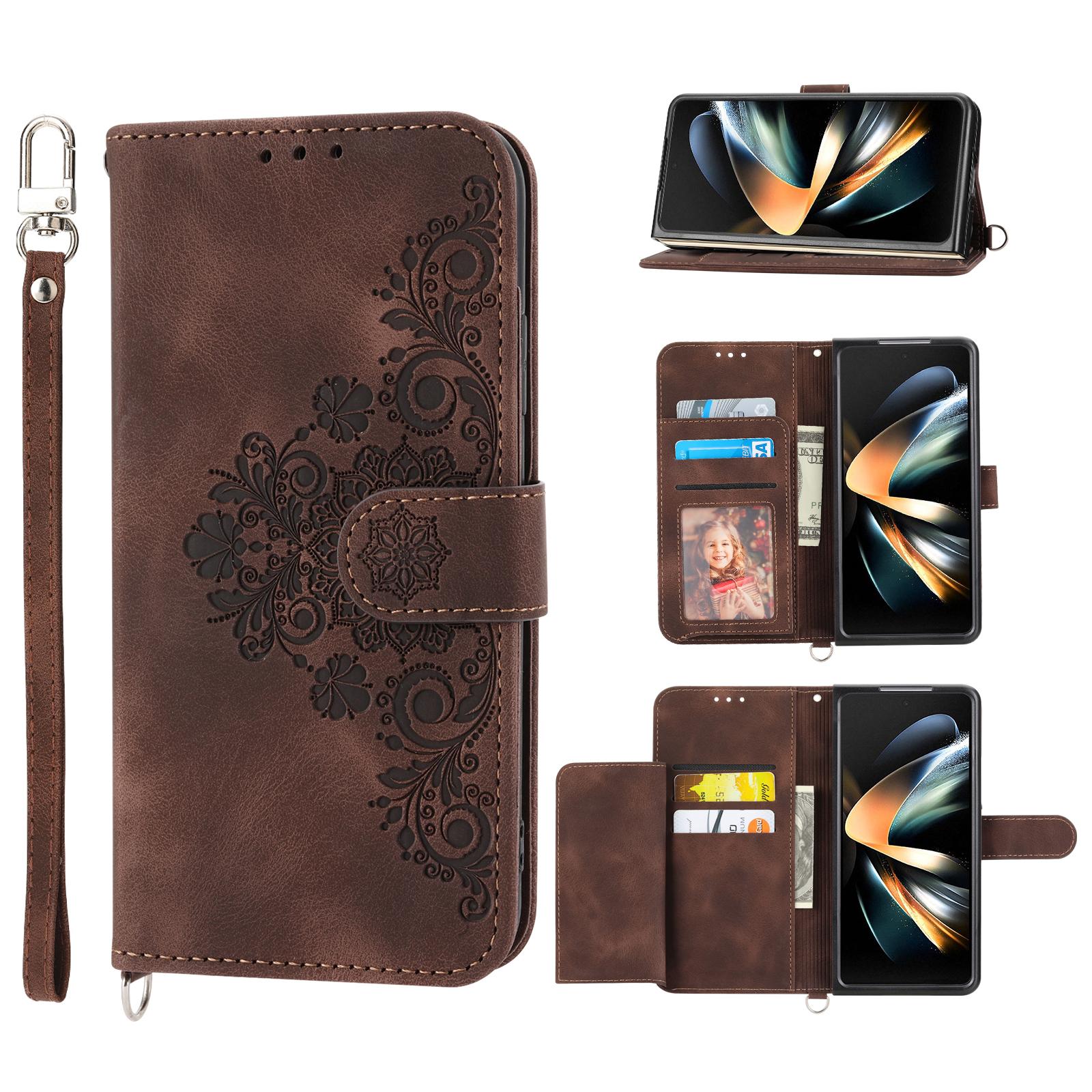 

Кожаный чехол для Samsung Galaxy Z Fold6 5G с несколькими отделениями для карт и чехол для телефона с 2 ремешками D