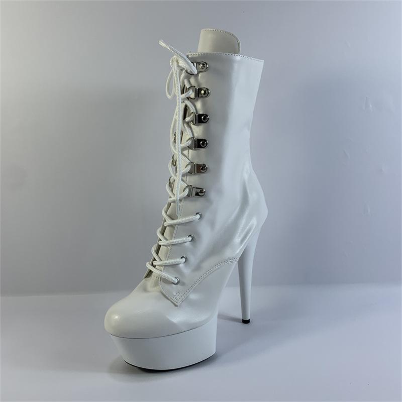 15 cm Lackleder Plateau Kniehohe Stiletto Lange Lederstiefel und Schnürung Super Langer Schaft Super Hoher Absatz Performance YKC