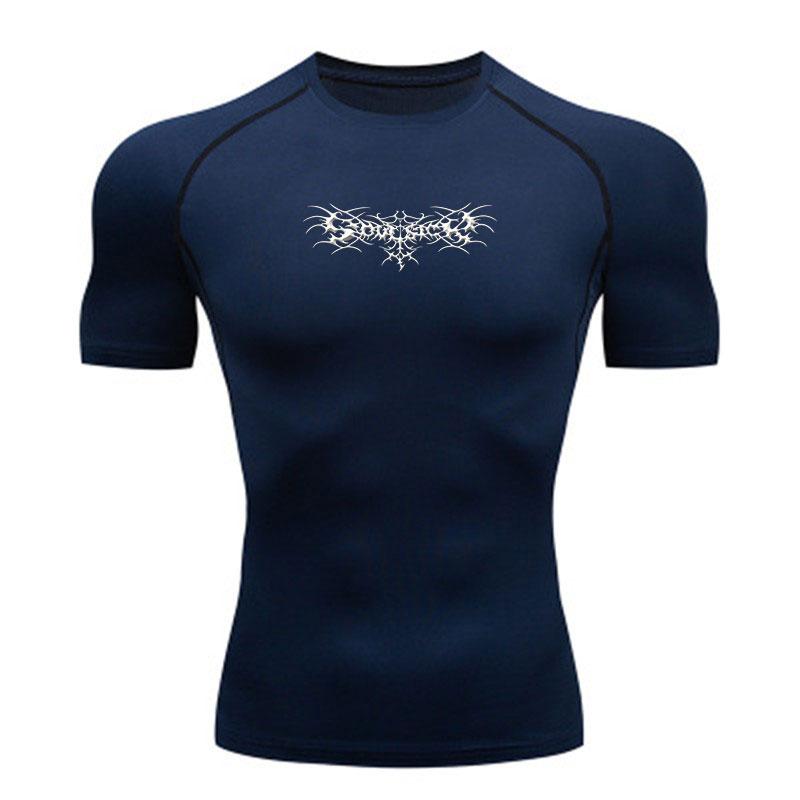 Men's Compression Athletic Workout T-Shirt, Spine Web Print Quick Dry Breathable Stretchy Sports Tee for Gym Running Training Active Wear