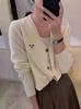 European V-Neck 100% Wool Knit Cardigan - Women's Autumn/Winter Embroidered Long Sleeve Sweater
