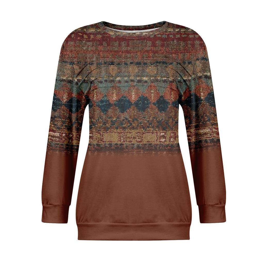 Women's Casual Long Sleeve Round Neck Sweatshirt Fit Pleated Top
