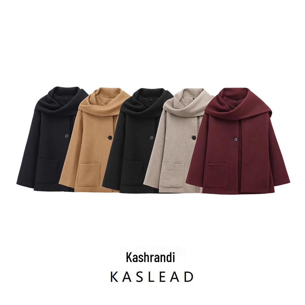 2024 Winter Damen Europäisch Amerikanischer Stil Langarm Übermantel mit Schal