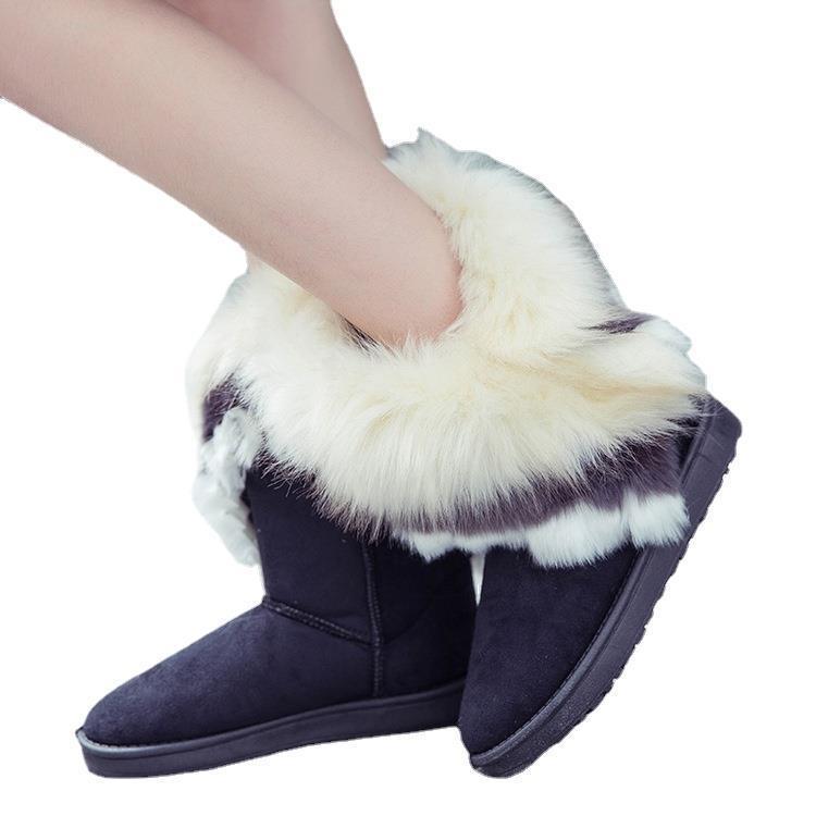 Winter, imitation fox fur rabbit fur snow boots medium boots thermal shoes fringed cotton shoes