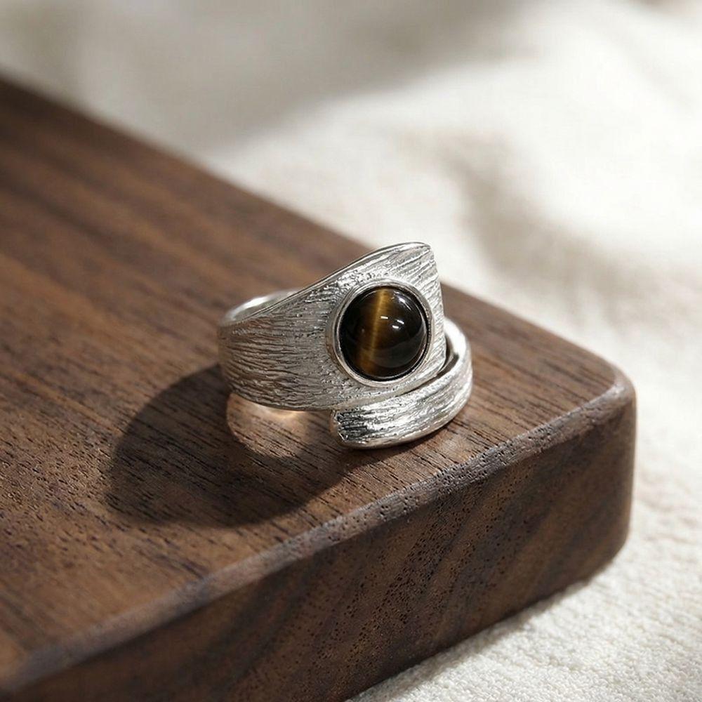 Elegant Vintage Adjustable Open Rings Irregular Niche Minimalist Rings Tiger Eye Stone Rings Party