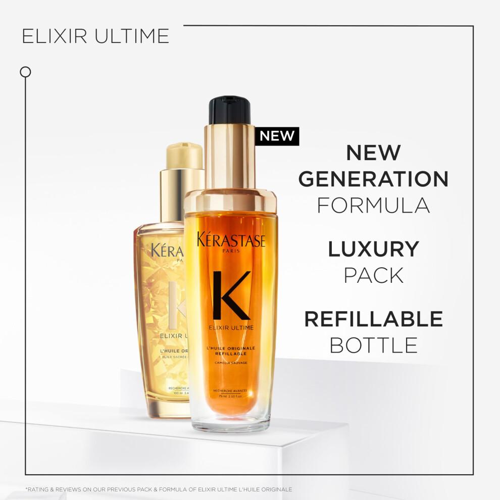 NEW KERASTASE Elixir Ultime Refillable L'Huile Original Hair Oil | Hydrating Oil Serum to Smooth Frizz and Add Shine | With Wild Camellia | Strengthen