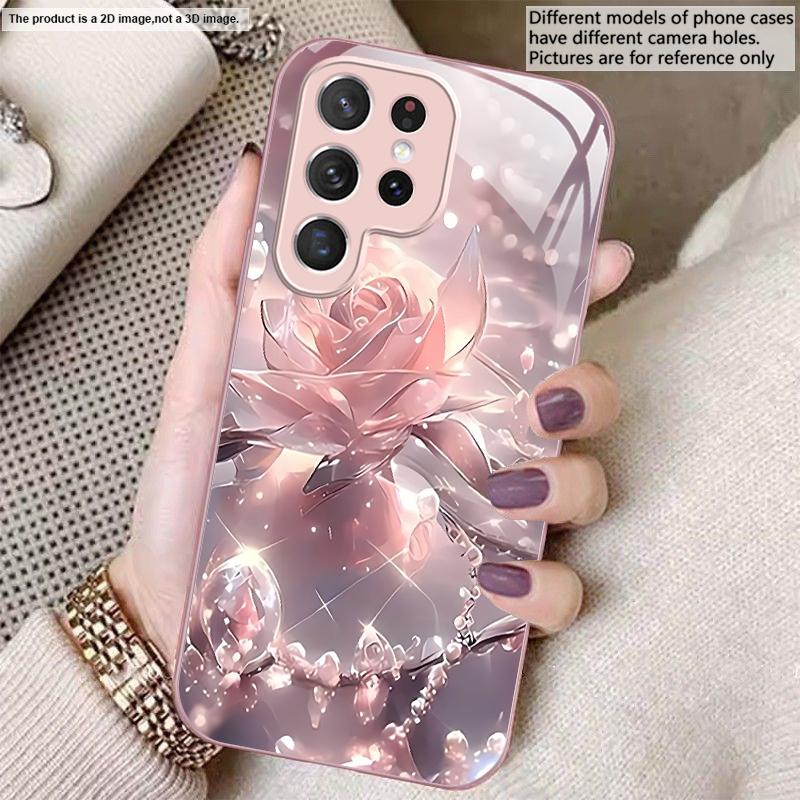 Ice Crystal-colored Roses For Samsung S26 S22 S8 9 10 S20 Ultra S21 Pro S22 Plus S23 FE S24Ultra S25 Edge S24+ Glass Phone Case
