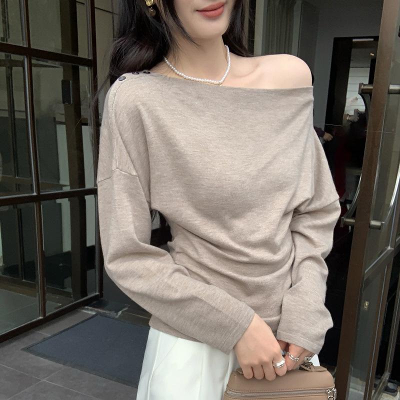 

Elegant One-Shoulder Knit Top for Women - Autumn/Winter 2025 Collection, Perfect for Layering Large