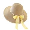 New pearl chain bow straw hat women's spring and summer big brim outdoor sunscreen hat vacation style travel sun hat