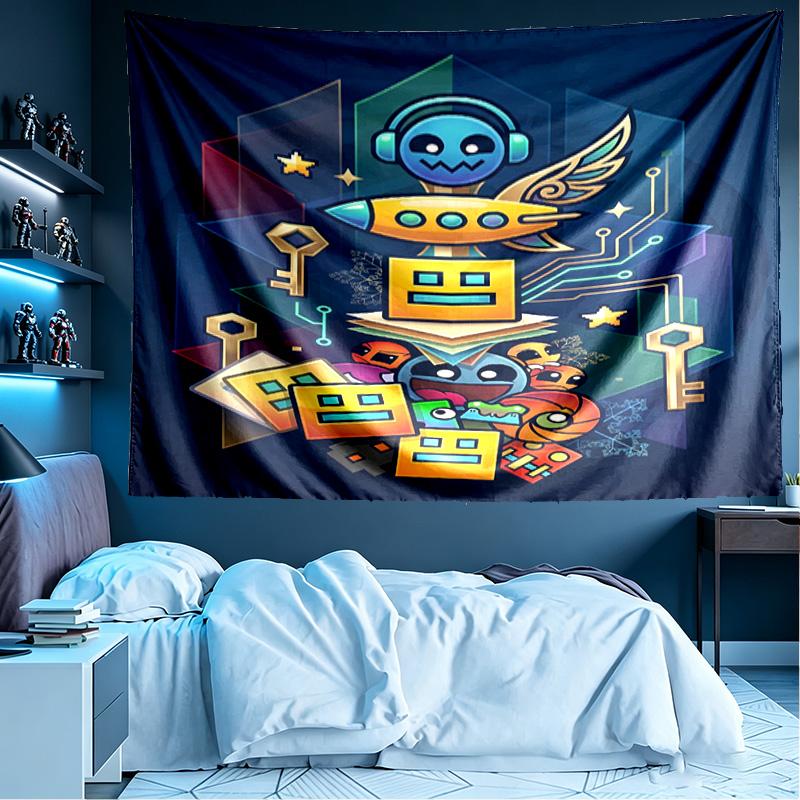 Geometry Dash Print Tapestry, Lightweight Wall Hanging, for Bedroom, Dorm, Living Room, Home Art Decor, Birthday Christmas Gift for Friends