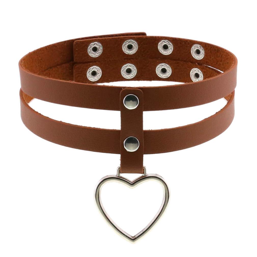 Harajuku Soft Girl Heart Pendant Choker, Black PU Leather Short Clavicle Necklace