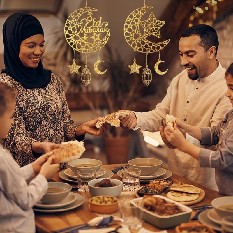 Eid Mubarak Moon Star Mosque Wooden Hanging Ornaments Kareem Ramadan Decorations