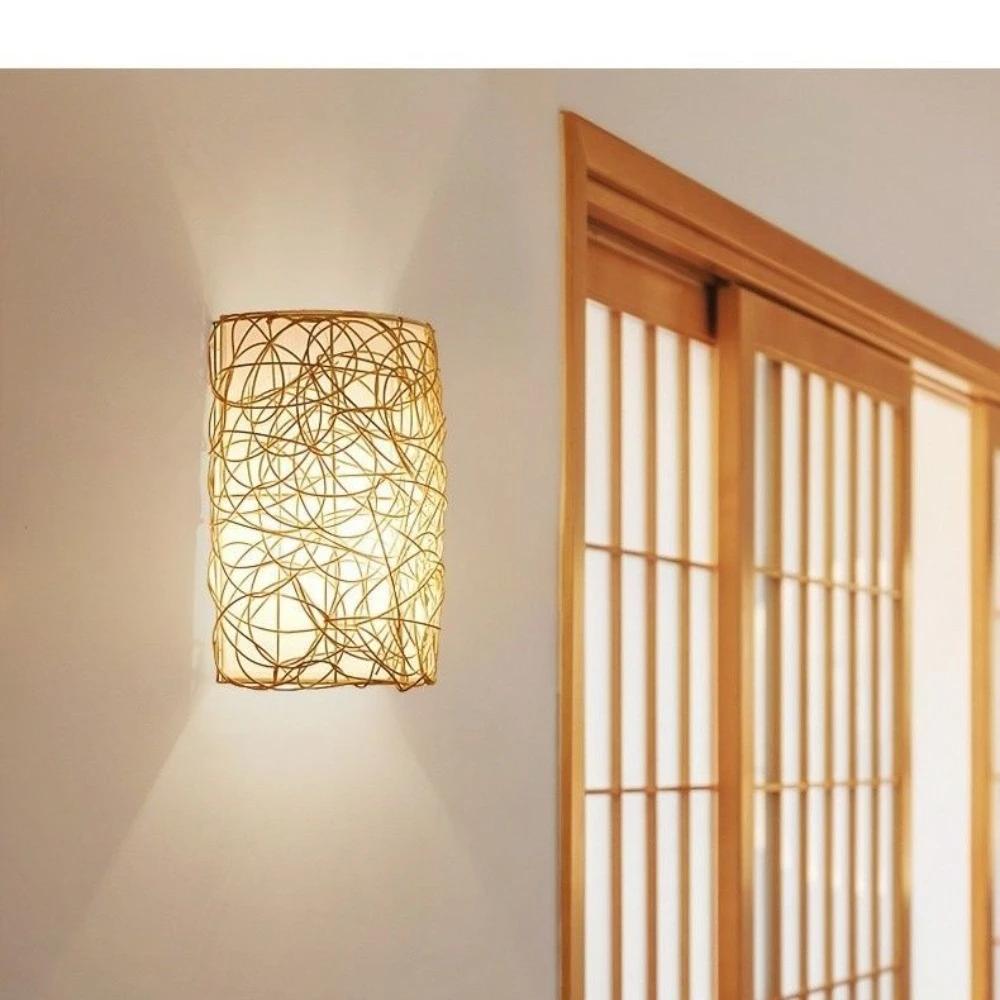 Handmade Chinese Vintage Nordic Natural Vine Wall Lamps Black Rattan Wall Scones for Home Room Decoration Lighting Fixture E27