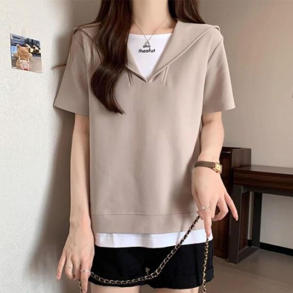 Navava Women Two In One Layered Collar ShorT Sleeve T shirT nT2858