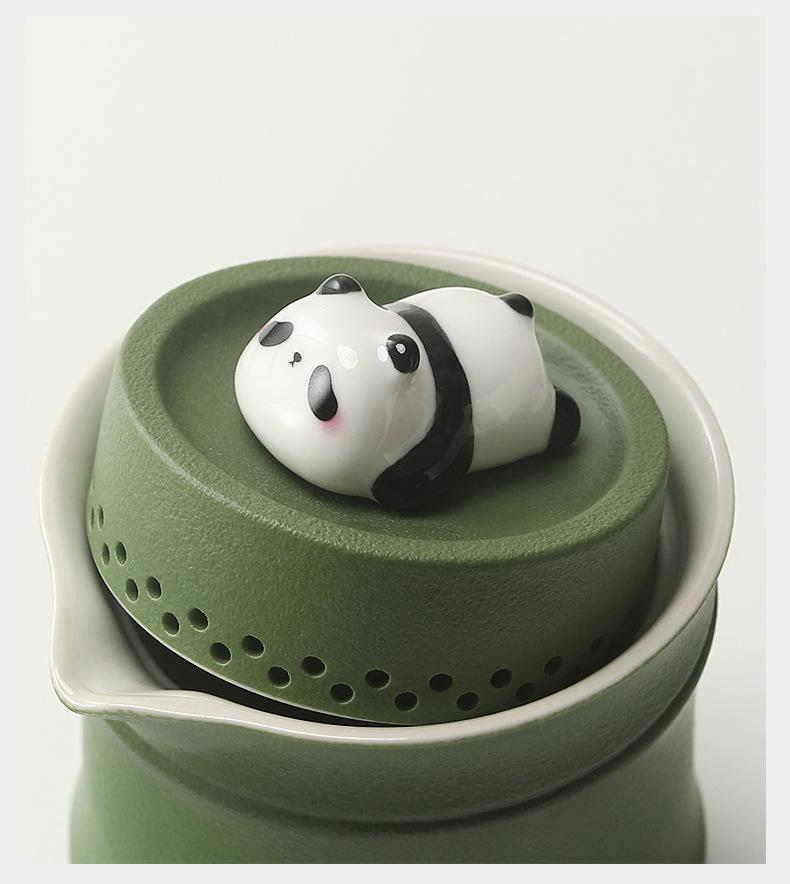 Portable Ceramic Panda Tea Set - Quick Brew Travel Teapot & Teacups, Ideal for Business Souvenir or Cultural Gift