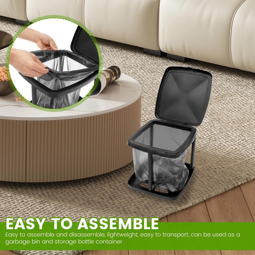 Portable Trash Can Holder Adjustable Height Camping Trash Can with Hinged Lid for Home Kitchen Party Camping Outdoor Use