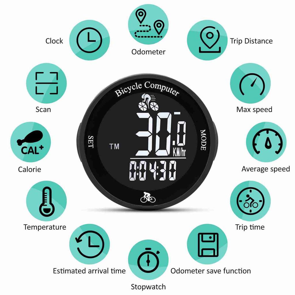 Bike Computer LED Backlight Multifunction Round Wireless Cycle Computer Cycling Odometer