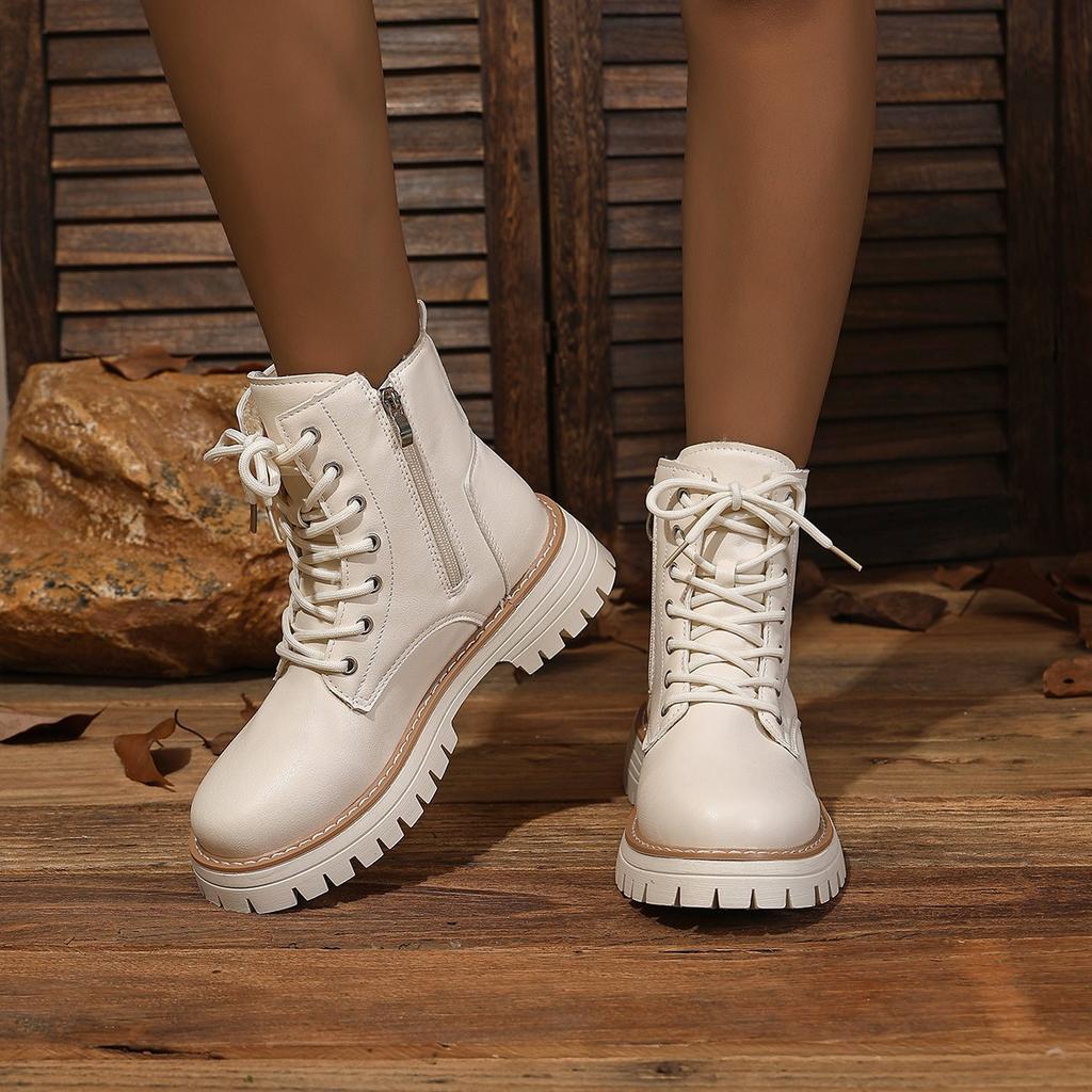 British Side Zipper Velvet Large Size Martin Boots Women's Winter New Fashion Casual Thick-soled Warm Short Boots