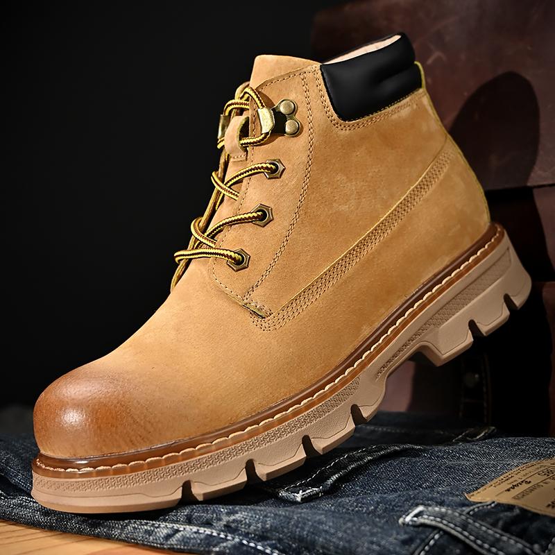 

Мужские кожаные ботинки слипоны для улицы, обувь на платформе, роскошный бренд, мужские зимние плюшевые сапоги для снега, универсальные мужские ботинки для мотокросса 44 жёлтый