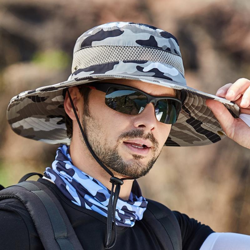 Outdoor Sun Hat Breathable Wide Brim Hat UPF 50+ Sun Protection Mesh Hat For Travel Fishing Safari
