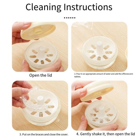 Travel Retainer Case Denture Bath Box with Strainer Basket Portable Orthodontic Retainer Case with Mirror for Braces Dentures Cleaning