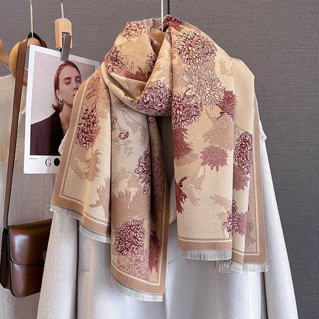 Imitation Cashmere Soft Warm Fringe Shawl Women Jacquard Scarf Autumn Winter Coldproof Windproof Blanket Blanket Bufanda Poncho