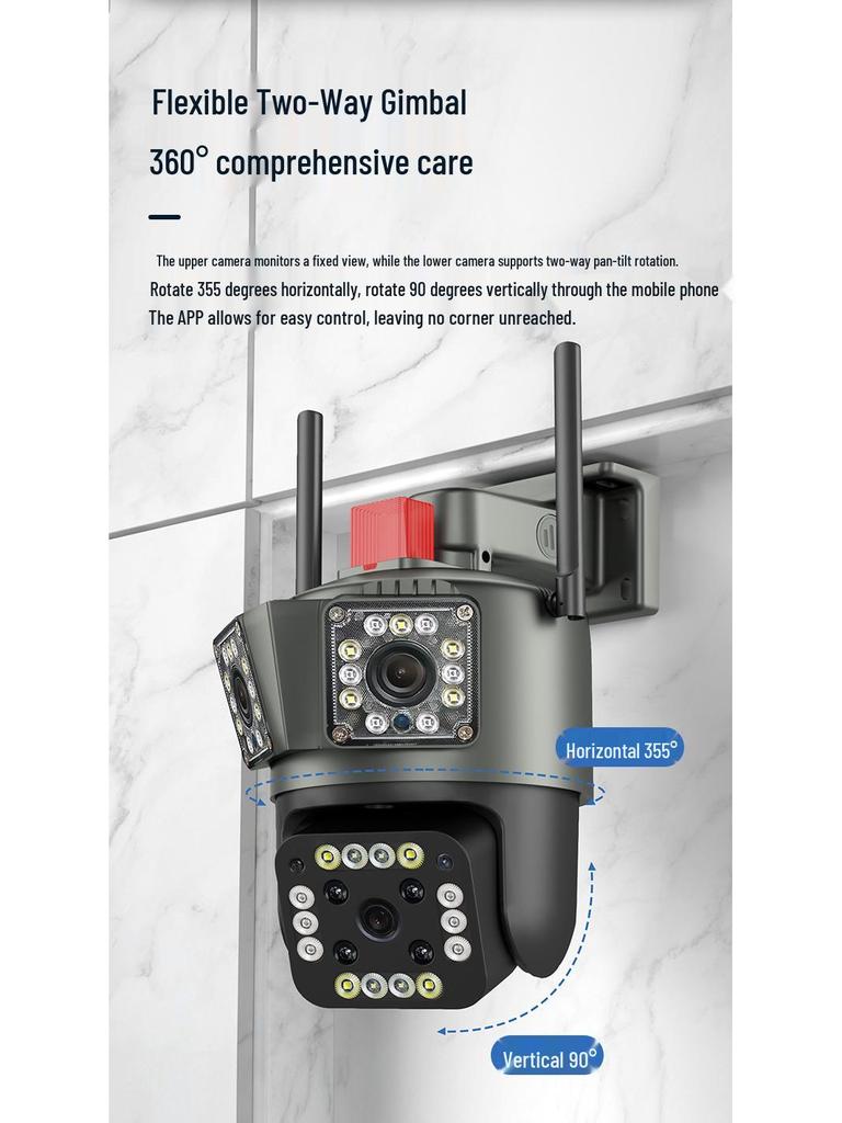 360° Outdoor Waterproof Camera with 6MP and Three Lenses for Home Surveillance