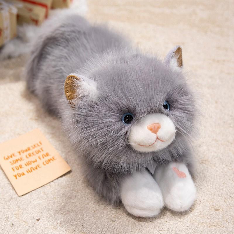 Meowing Calming Plush Kitten Doll, Lying Down Stuffed Animal Toy, Realistic Cat Plushie with Sound for Kids, Cuddly Companion Gift