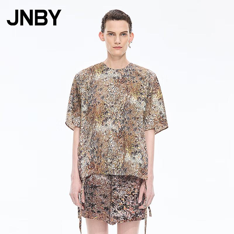 JNBY 25 Autumn Floral Print Round Neck Loose Short Sleeve Shirt