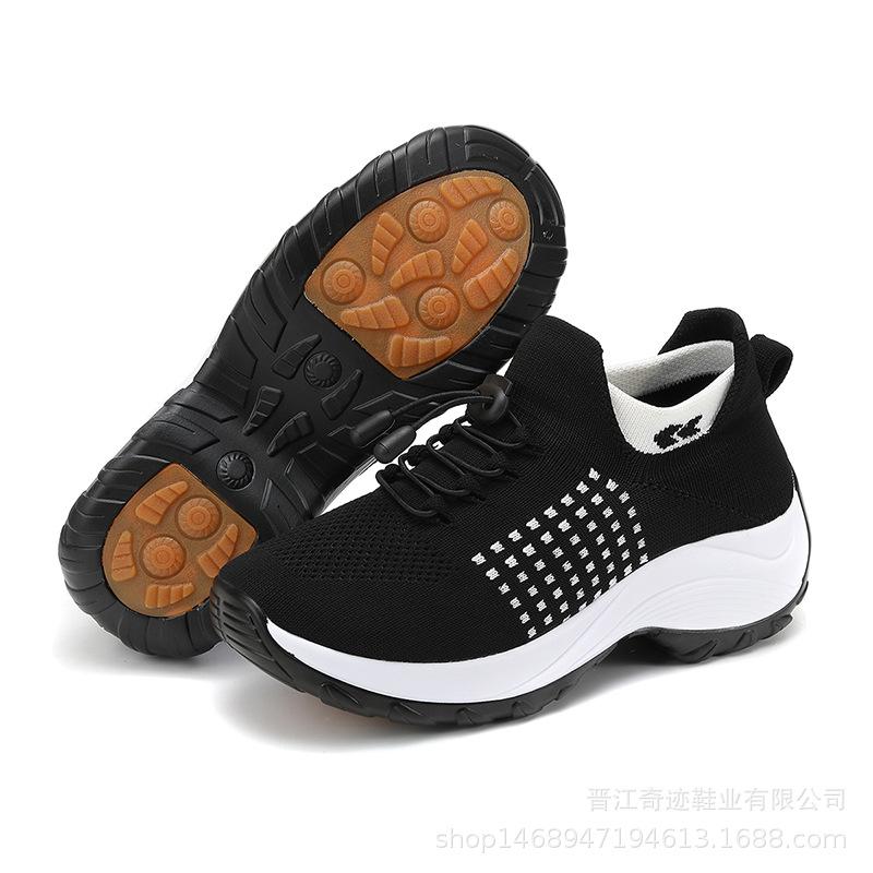 Non-slip Large Size Women's Shoes Fashionable Mother's Shoes Socks Shoes Casual Flying Knit Sports Shoes Light Rocking Shoes