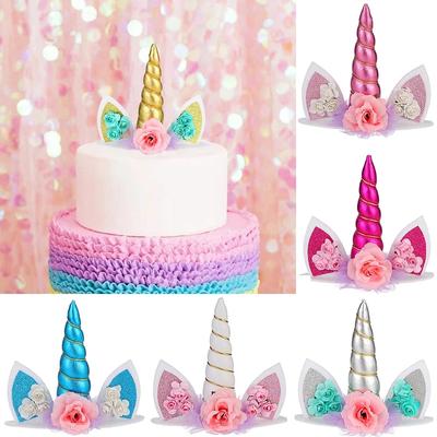 Unicorn Cake Topper Rainbow Horn Kids Girl Birthday Party Cake Decoration Tools Baby Shower Wedding Unicorn Theme Party Supplies