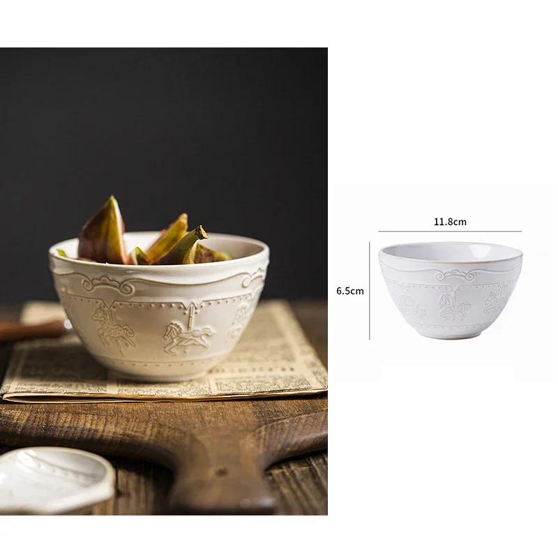 French Retro Tableware and Dish Set Household Ceramic Bowl Kitchen and Dining Table Decorations Home Furnishing Decoration