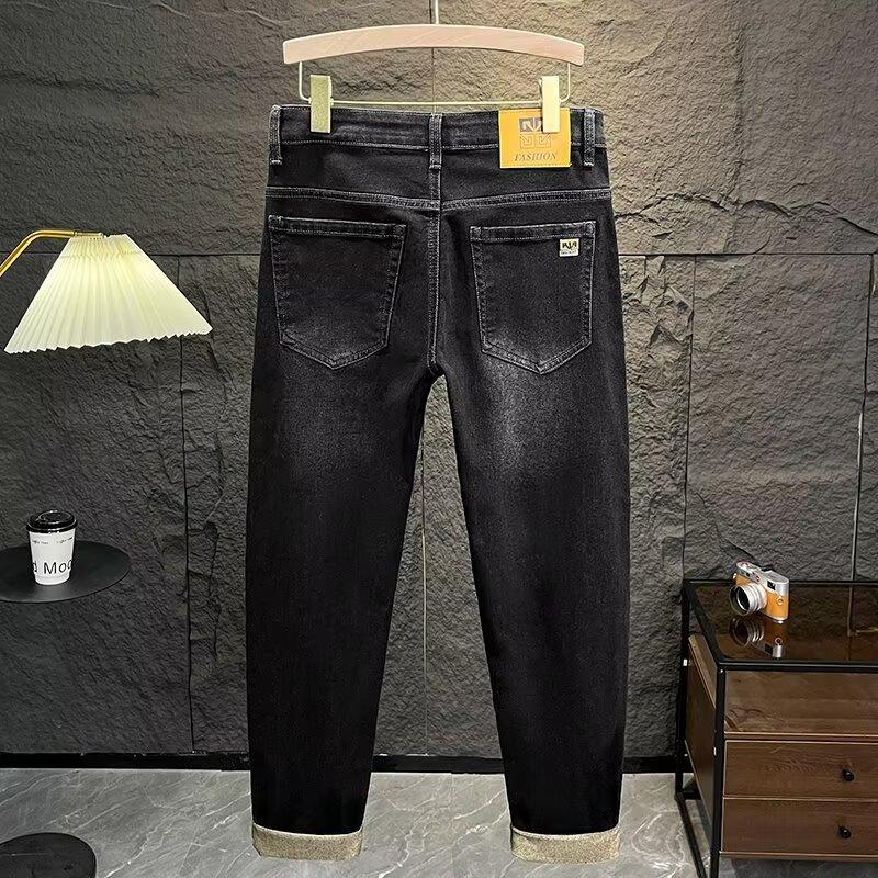 Men's Jeans New Autumn Slim Straight Pants Embroidered Washed Korean Style Trendy Versatile Long Pants