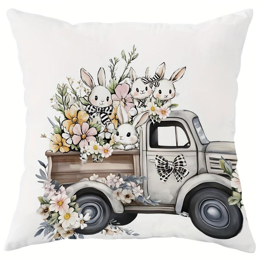 

Easter Truck Bunny Print Nordic Home Decor Pillowcase Bedroom Living Room Sofa Decoration Polyester Cushion Cover with Zipper 45x45cm
