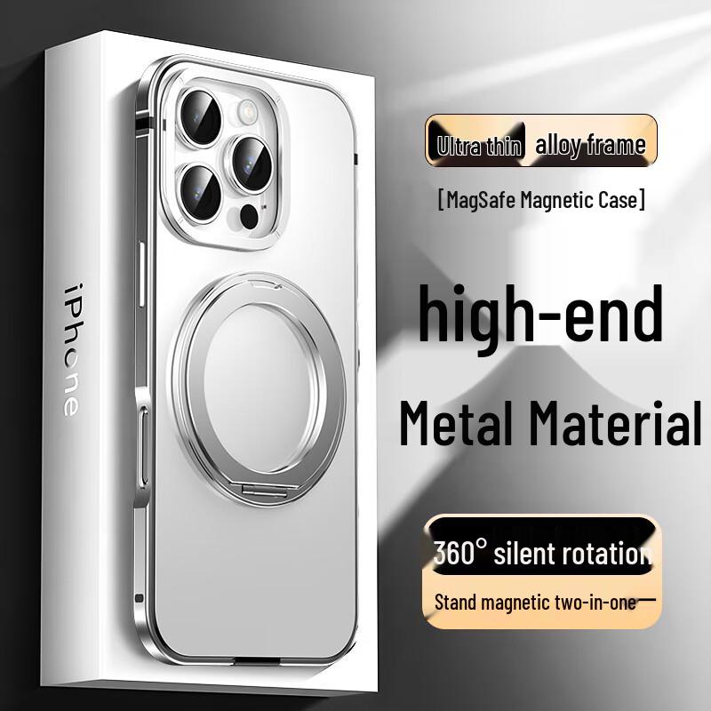 IM-CHEN MagSafe Alloy Frame Rotating Stand iPhone Case